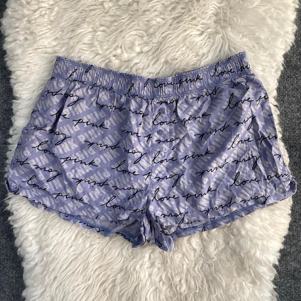 VS PINK PURPLE BLUE CURSIVE LOVE PINK SCRIPT SPELLOUT SHORTS
